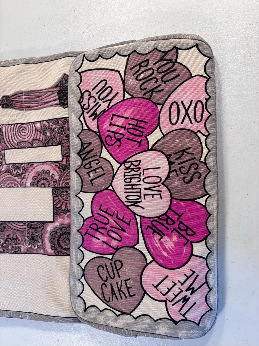 Brighton Cream Canvas Tote with Pink Floral Heart